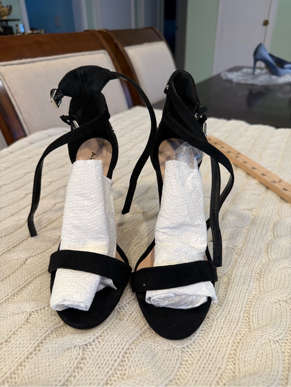 Aldo Black Faux Suede Ankle-Tie High Heel Sandals